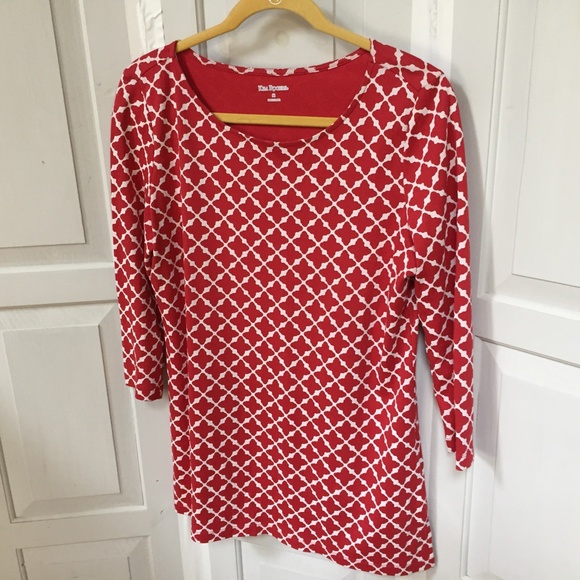 Kim Roger Red & White Latice Print Cotton Top White - Picture 8 of 15